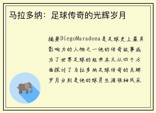 马拉多纳：足球传奇的光辉岁月